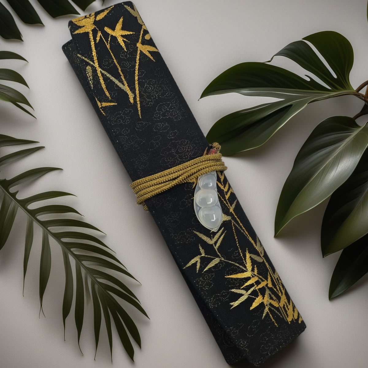 Exclusive Hand-Made Silk Pouch Namiki Emperor Size - in Golden Bamboo Song Brocade 金竹宋錦